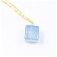 Designer Natural Aquamarine Cube Necklace