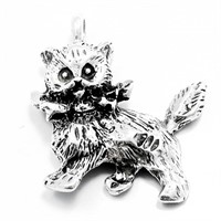 Heavy Handwrought Sterling Silver Cat Pendant
