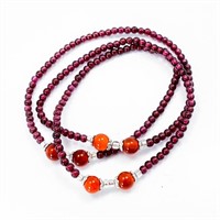 Gem Quality Polished Garnet Beaded Wrap Bracelet