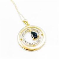 Sapphire & Diamond Gold Double Halo Necklace