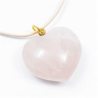 20" Polished Pink Chalcedony Heart Cord Necklace