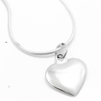Modern 16" Silver Polished Heart Necklace