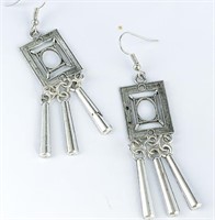 Modernist Silver Dangle Earrings On French Wire