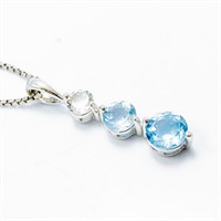 Blue & White Topaz Silver Drop Necklace