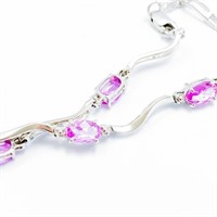 3.5 CT Pink Sapphire 10k WG Curved Link Bracelet