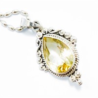 15.75+ CT Light Yellow Citrine & Silver Necklace