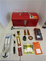 Gun Cleaning Supplies W Small Metal Tool Box