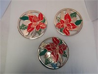 3 Poinsettia Hot Plates 8  In Round