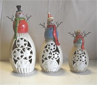 (3) CERAMIC LIGHT UP SNOWMAN CHRISTMAS DECOR