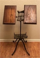 Antique Metal and Oak Bookstand on Casters