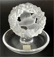 Lalique "Pax" Peace Dove in Wreath Pin/Ring Tray