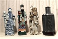 Asian Figurines and Pewter Bottle