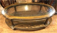 Oak Oval Coffee Table with Glass Inset Top