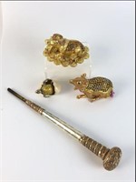 Victorian Umbrella Handle & Jeweled Trinket Boxes