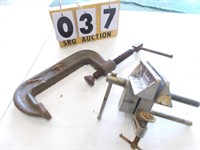 LARGE C CLAMP & STANLEY CLAMP ON TABLE VICE