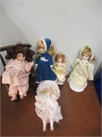 Lot of 5 Doll plus a Doll Chair