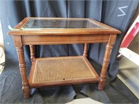 RECTANGLE GLASS TOP WOOD END TABLE
