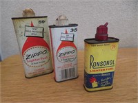 3 Vintage Zippo & Ronsonol Lighter Fluid Cans