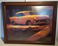 Vintage Wood Framed Chevy Picture 19X16