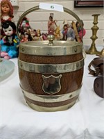 Oak and brass biscuit barrel