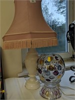 Alabaster lamp &  multi colour glass bowl