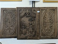 3 Carved oak panels