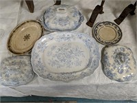 Collection blue/white plates, tureen etc