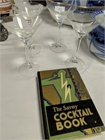 'Savoy' cocktail book & four cocktail glasses