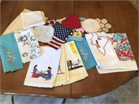 Assorted Hand-Stitched Napkins, Pot Holders & Misc