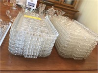 Set of Faceted Glass Trays & Cups (16 Each)