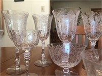 Assorted Etched Stemware w/Tea Plates