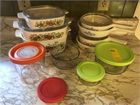 Multiple Pyrex w/Lids & Set of Glass Bowls