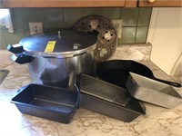 Large Presto Canner/Cooker, Iron Skillet  & 3-Pans