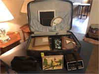 Suitcase w/Picture Frames, Clock Radio & Razor
