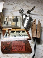 Cigar Box w/Vintage Small Tools, Shoe Horns & More