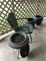 Vintage Green Metal Chair w/Planters