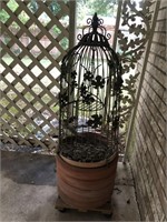 Large Clay Planter & Ornamental Bird Cage