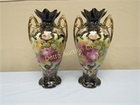 PAIR OF 17 1/2 IN. HAND PAINTED CHINA VASES:
