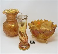 3 CARNIVAL GLASS PIECES: