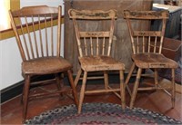 (3) plank seat chairs, 2 are half spindles, other