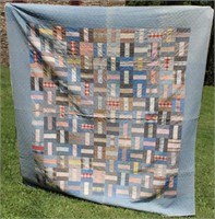 Patchwork quilt - 3 patch pattern blue border &