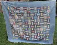 Patchwork quilt - 3 patch pattern, blue border &