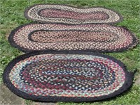 3 Hand braided oval rugs, middle one is 79" x 40"