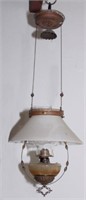 Hanging oil light w/shade, brass smoke bell &