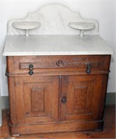 Walnut marble top washstand with shelves &