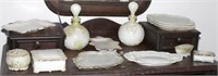 (13) assorted milk glass dresser sets pieces