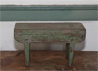 small green mortised footstool, top measures