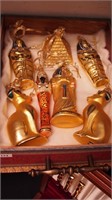 Seven glass Christmas ornaments with Egyptian