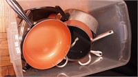 Container of pots and pans: Copper Chef,