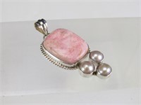 925 Sterling Silver Pearl & Pink Gemstone Pendant